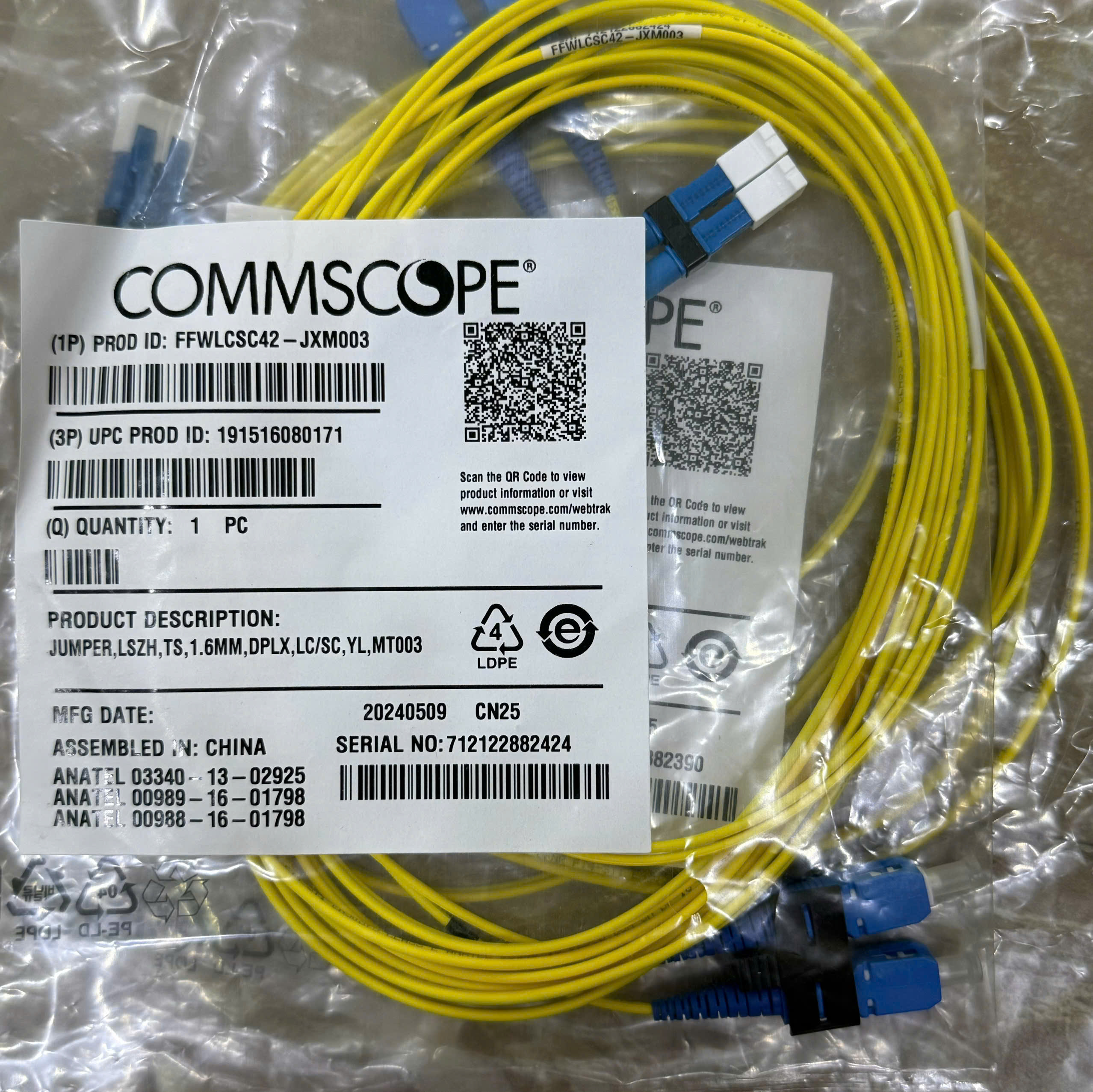 Dây nhảy quang Commscope FFWLCSC42-JXM003 Singlemode LCSC duplex 3m